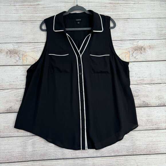 torrid Tops - Torrid Madison Georgette Button-Down Sleeveless Shirt Women's Size 2X Black